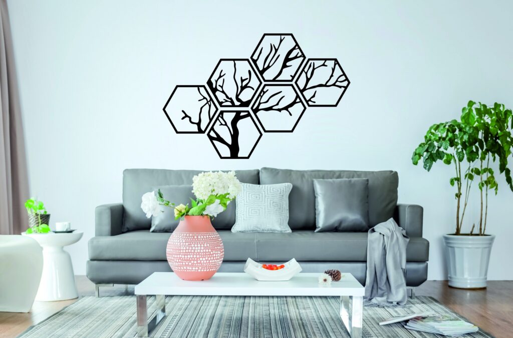 Cuadro Árbol Hexagonal – 6 piezas, 130 × 90 cm